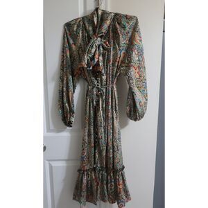 Satin Floral Midi Dress Colorful NWOT Women Small